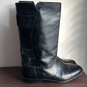 Emilio Franco Black Leather Mid Calf Pull On Boots Sz 8.5